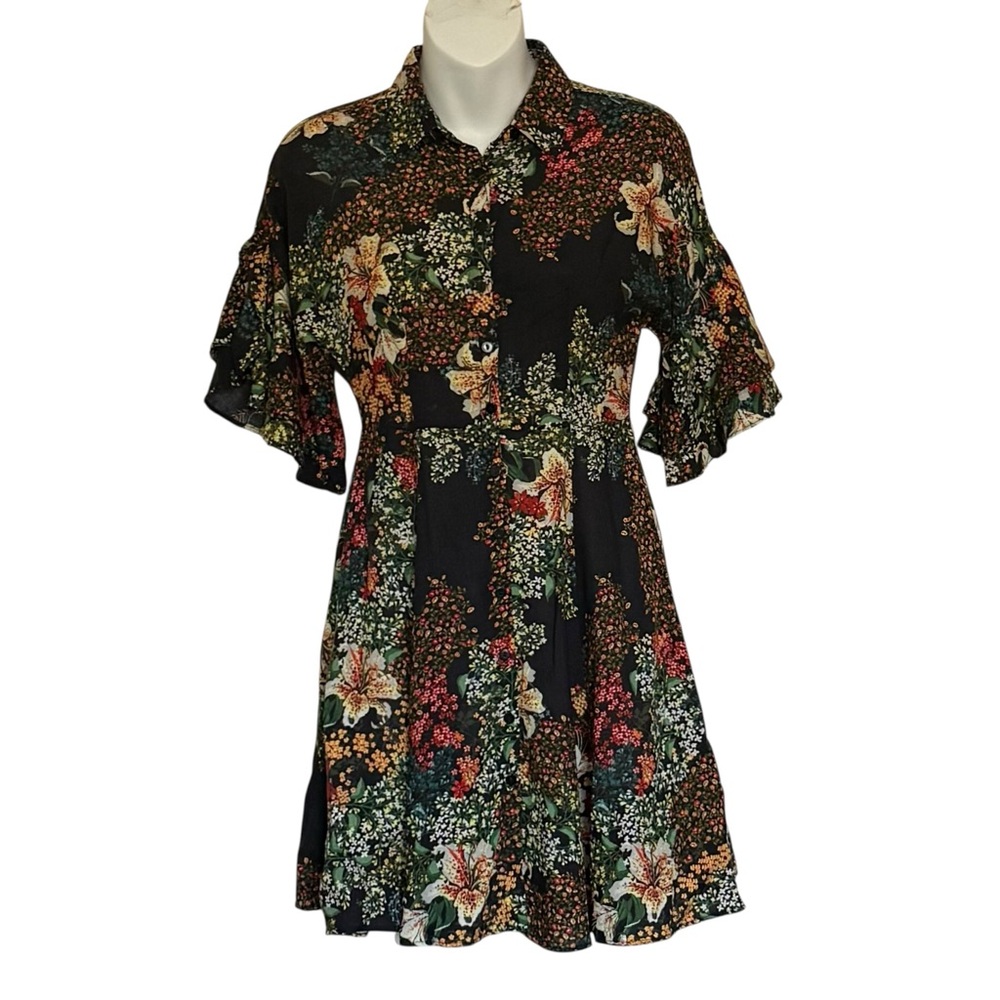 Zara Basic Tropical Print Button Down Mini Dress … - image 6